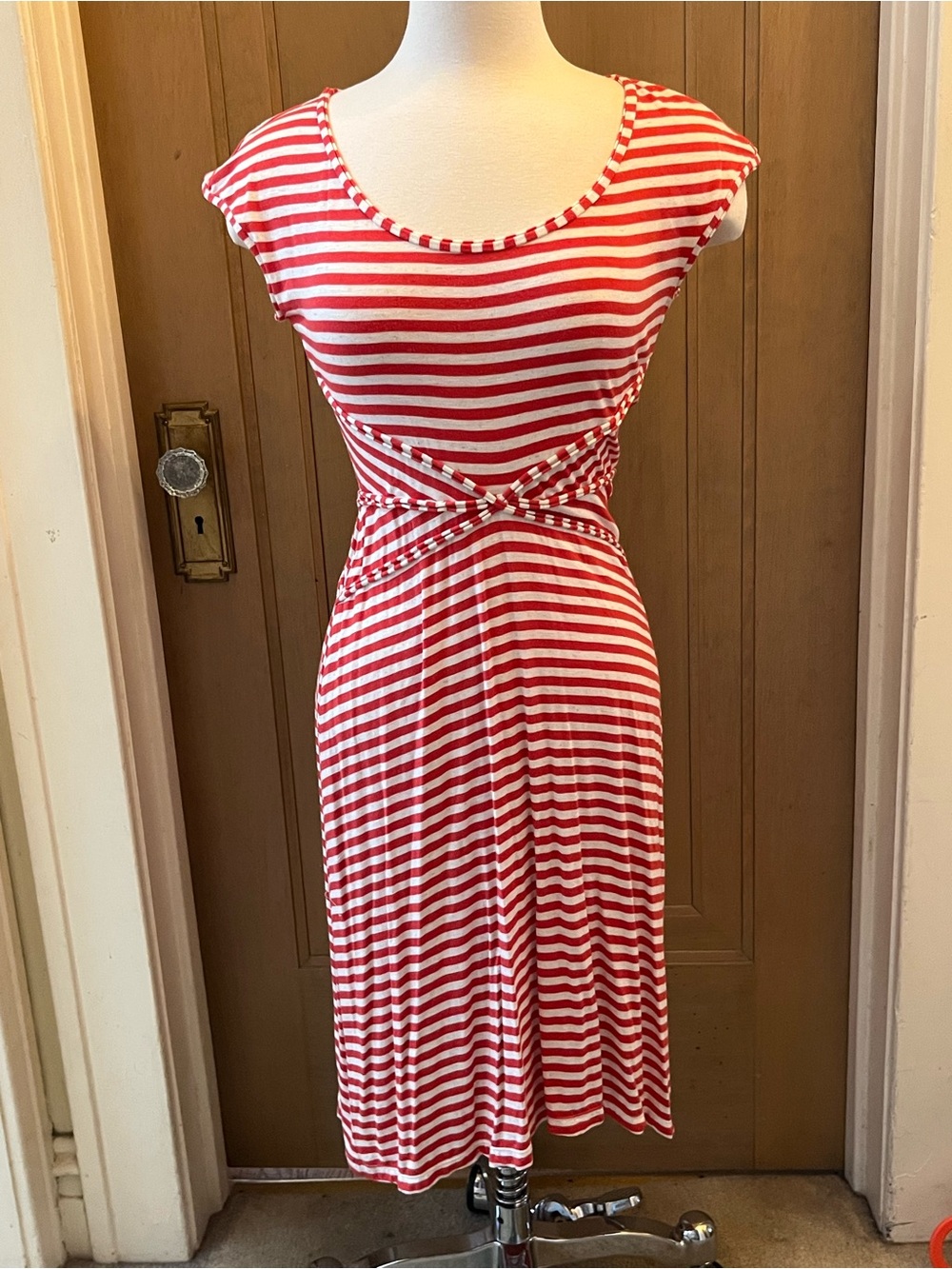 Max Studio Red and White Striped Midi Dress